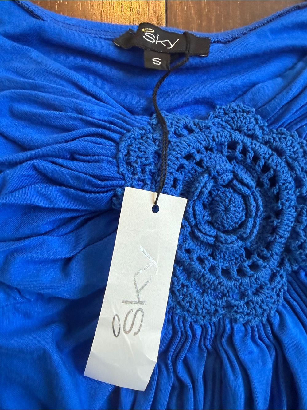 Sky Royal Blue Strapless Crochet Maxi Dress like new small - Picture 5 of 6